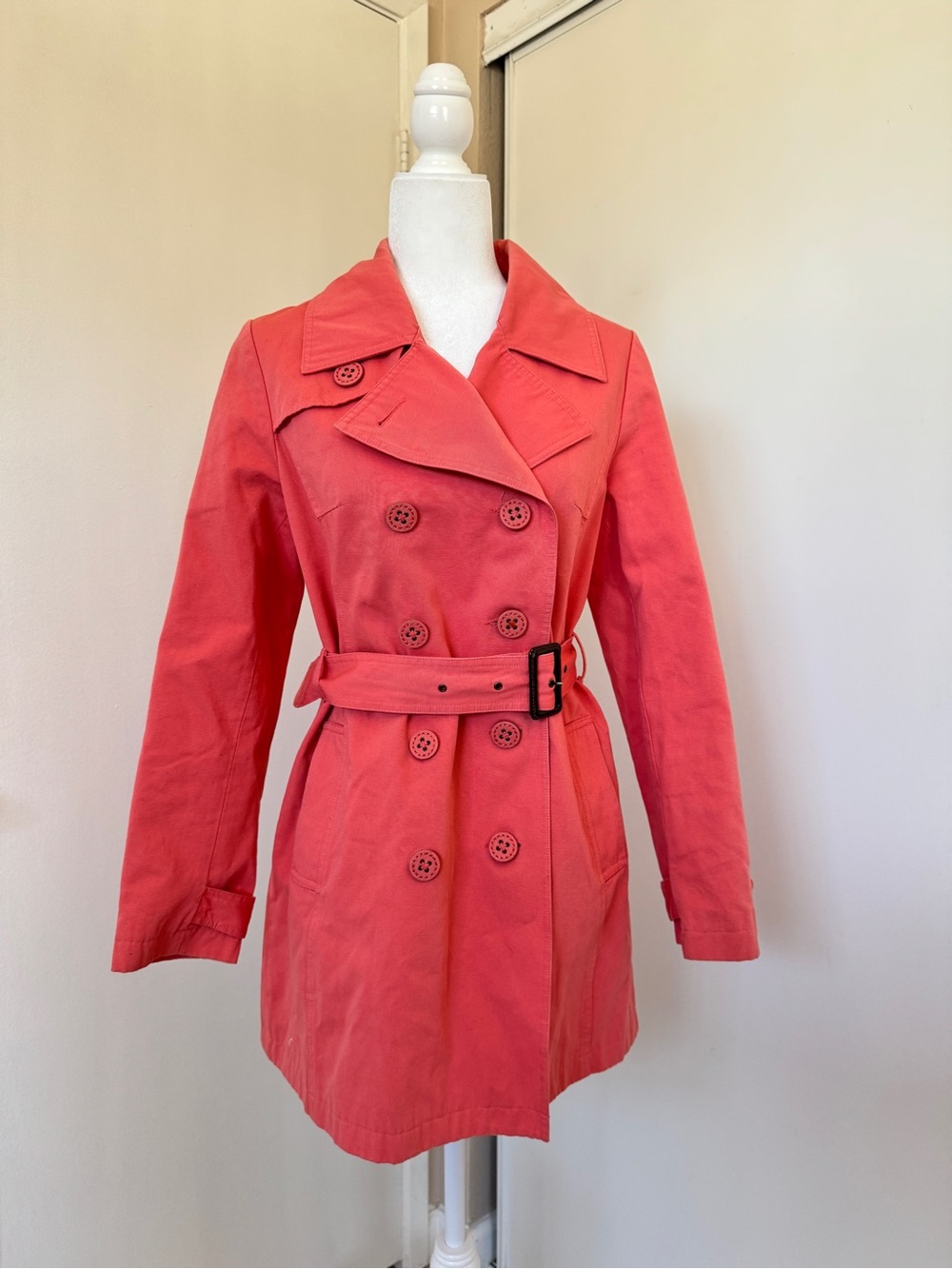 Merona Coral Double-Breasted Trench with Belt